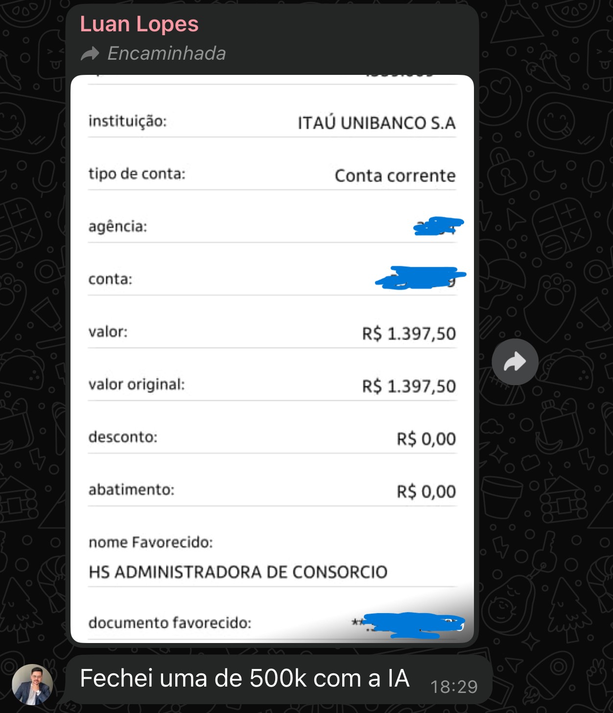 Luan Lopes: fechei uma de 500k com a IA, com o comprovante da administradora
